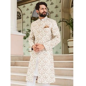 2021 Stylish Indo-Western Sherwani Wedding Suit for Indian/Pakistani Parties Plus Size XL with Matching Shoe Embroidery - Product Image 1