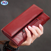 Portefeuille en cuir véritable pour femmes, pochette d'argent à fermeture éclair, porte-carte, bourse pratique de haute capacité, nouveau Style féminin