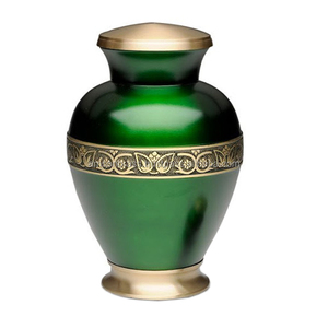 Metal Brass Urn Manufacturer Metal Brass <b>Keepsake</b> Urn Green Enamel Finishes Cremation Urn Embossed Leaf Design Bend - Product Image 1