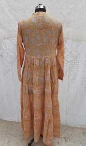 Vestido Camisero de Tela de Algodón con Estampado en Bloque al por Mayor, con Cierre de Botones, Diseño Plisado, Vestido Largo, Ropa de Mujer - Product Image 6