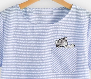 Damen gewebtes Seer sucker Garn gefärbt besticktes T-Shirt aus Bangladesch Damen bekleidung Einzigartige Kollektionen Erschwing licher Preis