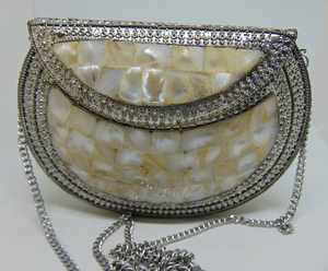Pearl Mosaic Studed Evening Clutch <b>Bag</b> Purse Gold Chain Light Flower Customized Lowellcraft.com BRC06309 Flap - Product Image 5