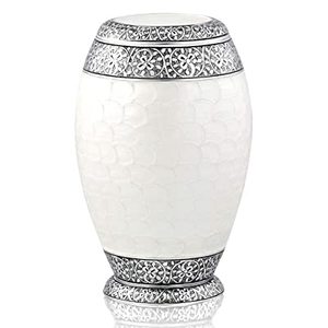 Urne de crémation faite à la main en or rose gravé pour cendres humaines adultes Urne finie brillante blanche perle de qualité supérieure - Product Image 2