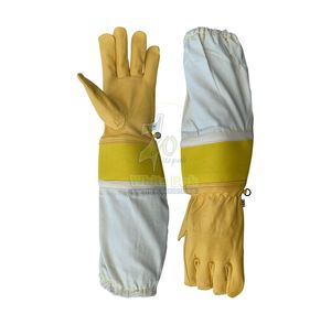 Gants d'apiculture à manches en maille à 3 couches de qualité supérieure Paume en cuir de peau de vache entièrement ventilée pour une protection de sécurité - Product Image 1