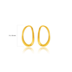 Pendientes de plata de primera ley con forma de pavo para mujer, aretes pequeños, plata esterlina 925, oro de 22 quilates, diseño geométrico ovalado, hecho a mano - Product Image 3