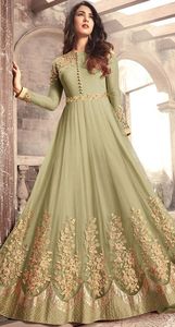 2021 DECENT ZARI BORDADO en VESTIDO LARGO DEL SUELO con ENCAJE Y DECORACIÓN DE BOTONES IDEAL para DESPIECE DE FIESTA/BODA - Product Image 2