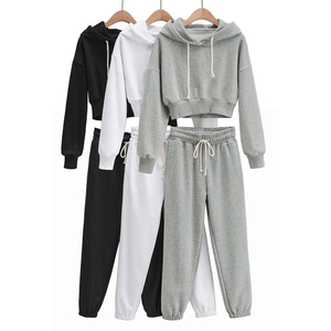 Sweats à capuche courts pour femmes, vêtements d'hiver décontractés, ensemble de jogging, tendance - Product Image 5