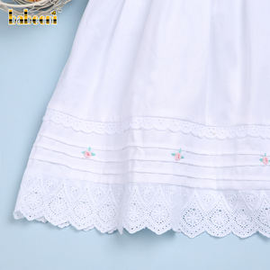 Vestido de algodón blanco puro 100% para niñas estampado Floral ODM Pintuk hasta la rodilla mano Smocked Verano 2017 - Product Image 4
