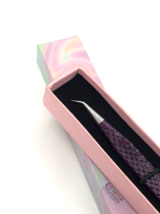 แหนบต่อขนตาทำจากสแตนเลสเคลือบผงพลัมแบบตรง45องศาเครื่องมือเสริมความงามติดโลโก้แบบออกแบบได้ตามต้องการ - Product Image 2