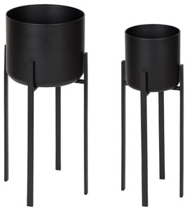 Macetas Decorativas de Metal para Interiores con Soporte, Recubrimiento en Polvo, Diseño Clásico Moderno, Juego de 2, Color Negro - Product Image 1