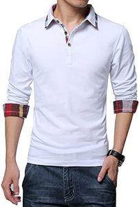 Polos blancs à manches longues pour hommes, t-shirts polos pour garçons, bureau décontracté, chemise homme grande taille - Product Image 3