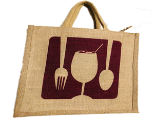 Sac de courses décontracté en soie écologique avec imprimé verre à vin, fourchette et cuillère, fermeture éclair, réutilisable, style simple, usage quotidien - Product Image 1