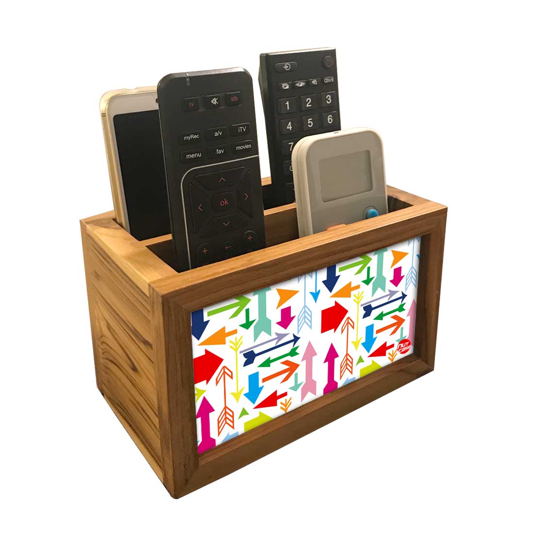 Remote Caddy Wooden Desktop Storage Organization Hotel Home TV Remote Control Holder with 4 Compartments - Made in India
