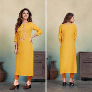 La plus attrayante rayonne soie Kurti & Palazzo avec Dupatta broderie travail à la mode prêt à porter indien filles costume de Surat - Product Image 6