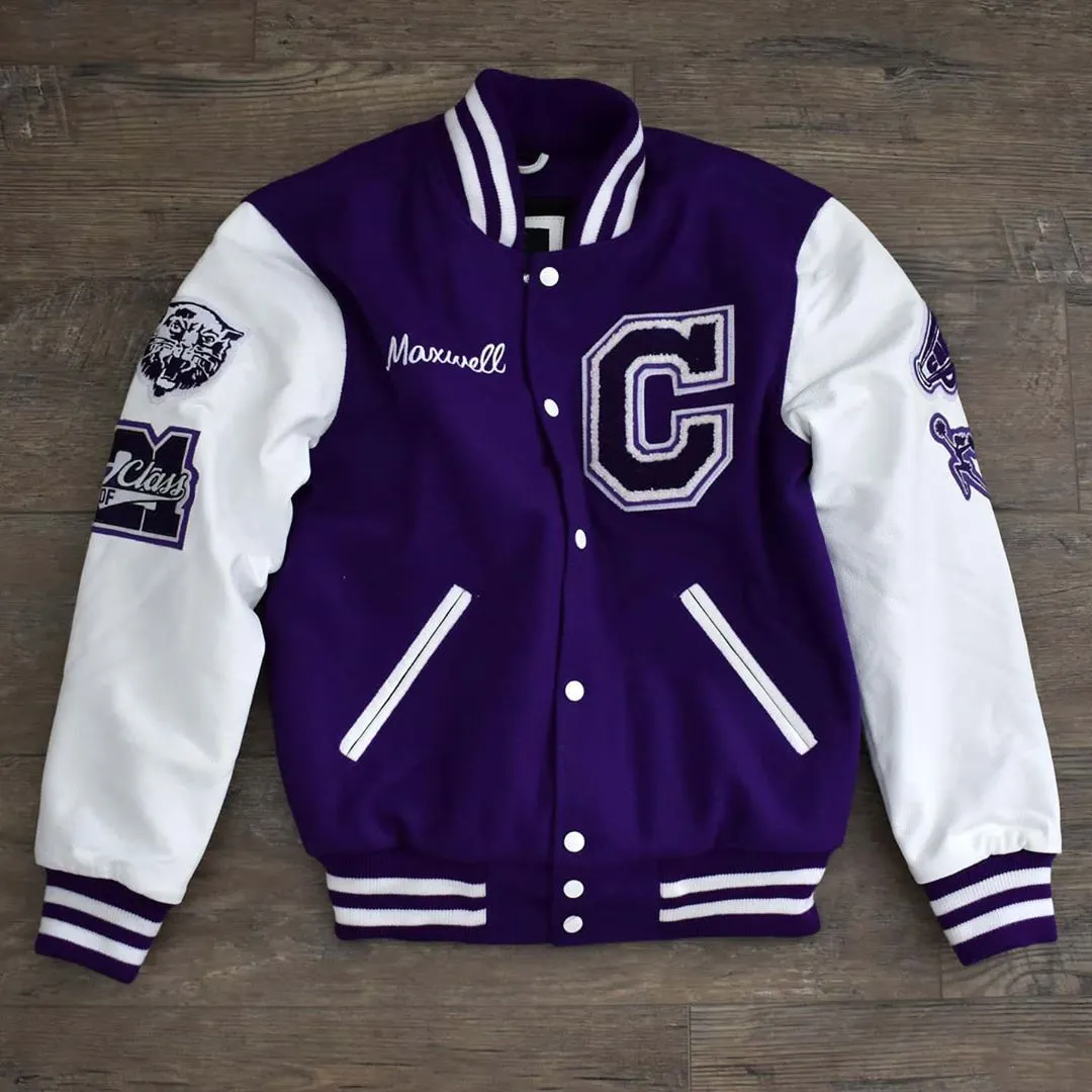 High Quality OEM custom leather sleeve chenille embroidery bomber flight baseball team vintage letterman varsity jacket for men