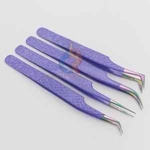Private Label Paars Glinsterde Roestvrijstalen Wimper Verlenging Pincet Puntige Multi-Tool Set Met De Hand Getest Valse Wimper - Product Image 4