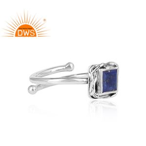 Anneaux compensés en argent Sterling 925 pour femme, pierres précieuses Lapis colorées, fabrication de bijoux, bagues empilables, nouvelle collection - Product Image 3