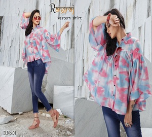 Blusa holgada informal de satén con manga acampanada para mujer, Top estampado a la moda - Product Image 6