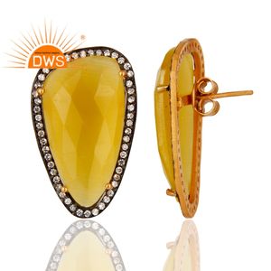 ต่างหูพลอยมูนสโตนสีเหลืองเซอร์คอน สไตล์ทันสมัย เงินแท้ 925 ชุบทอง ต่างหูแบบติดหู ผู้จำหน่ายเครื่องประดับ - Product Image 3