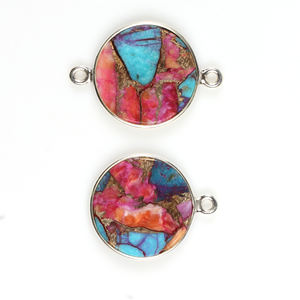 Pendentif en pierre précieuse turquoise de 12 mm fait à la main avec connecteur en pièce d'argent Options plaquées rhodium/or Cadeau tendance unisexe Bijoux - Product Image 4