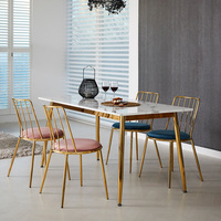 Neue Designs Modernes Eck-Esstisch-Set mit Marmorplatte Edelstahl-Goldbeine Höhenverstellbar für Hotel- und Restaurantnutzung