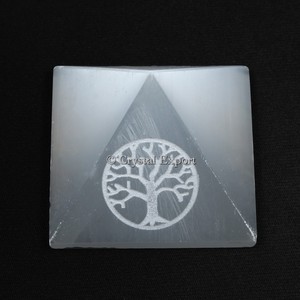 Buy Online Engraved <b>Tree</b> of Life Selenite Stone Pyramid Healing Fengshui Products - Product Image 1