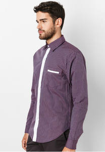 Camisa Casual de Manga Larga con Rayas Clásicas, Algodón/Poliéster, con Tapeta en Contraste y Cuello Camisero para Hombre, ODM/OEM - Product Image 3