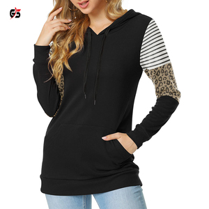 Sweat-shirt à capuche en tissu coton lourd pour femmes, Logo de marque personnalisé, manches longues, vêtements d'hiver OEM, Design léopard, élégant, - Product Image 5