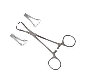 Pince à serviette chirurgicale lisse avec butoir à bille, courbe de 14 cm en acier inoxydable, finition polie mate, CE ISO - Product Image 1