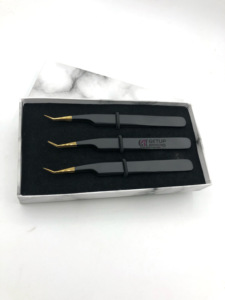 Revêtement en poudre noire longue de qualité professionnelle à 45 degrés avec pince à épiler d'extension de cils en acier inoxydable à pointe dorée outils de beauté - Product Image 3