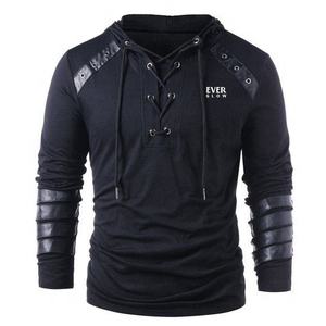 เสื้อฮู้ดผู้ชาย,เสื้อฮู้ดแขนยาวหนังแบบผูกเชือก - Product Image 1