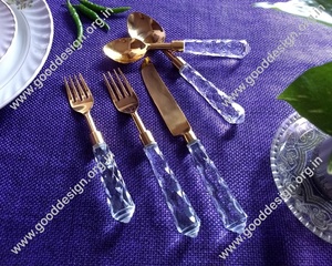 5 cái thiết lập dao kéo với rõ ràng Acrylic xử lý kim cương cắt hình dạng 304 thép không gỉ vàng PVD <span class=keywords><strong>Flatware</strong></span> Bộ cho khách sạn sang trọng - Product Image 2