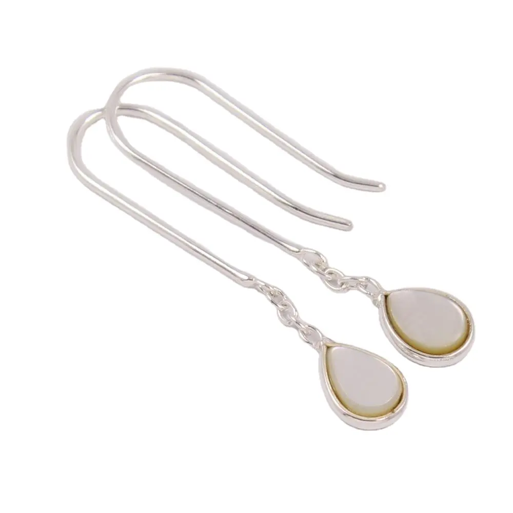 Mother of Pearl Earrings cute Earrings with chain Natural Mother Of Peal drop stones 925 Sterling Silver Jewelry