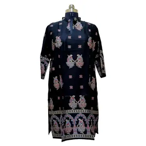 Vêtements ethniques ensemble deux pièces pour femmes, vêtements à main, bloc imprimé indien Kurtis, robe de soirée pour femmes, robes de soirée/formelles
