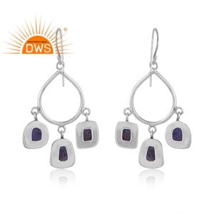 ต่างหูระย้าประดับพลอยแทนซาไนต์ดิบเงินแท้ชุบออกซิไดซ์ รุ่นฮิตปี 2026 สำหรับผู้หญิง จากผู้ผลิตเครื่องประดับ - Product Image 4