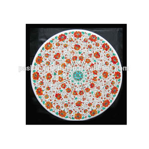 Mesa de centro con diseño de incrustación de piedra, decoración para el hogar - Product Image 1