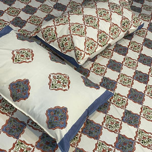 Juego de ropa de cama con dos fundas de almohada para el hogar, Sábana de Color azul, indio, Jaipuri, 100% algodón, estampado a mano - Product Image 2