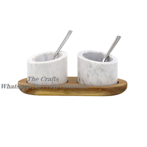 Ensemble d'épices et de condiments Crafts Best Design, pots en marbre, couvercles en bois, plateau, taille personnalisable, design unique pour les assaisonnements de cuisine - Product Image 5