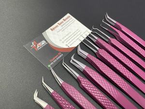 แหนบต่อขนตาจับเพชรทำจากสแตนเลสอย่างยั่งยืนเคลือบผงพลัมปลายไฟเบอร์แบบมืออาชีพสูง - Product Image 4