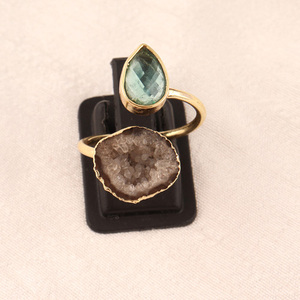Fashion Designs Natural <b>Black</b> Geode Druzy & Faceted Green Quartz <b>Ring</b> Gold/<b>silver</b> Plated Top Selling Double <b>Stone</b> Ladies <b>Ring</b> - Product Image 4