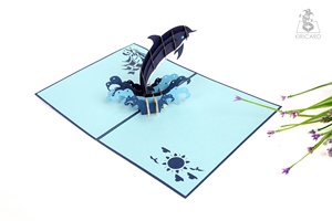 การ์ดอวยพร kirigami 1 3D ดอลฟินการ์ดป๊อปอัพสไตล์สัตว์กระดาษงานฝีมือกระดาษงานฝีมือ - Product Image 3