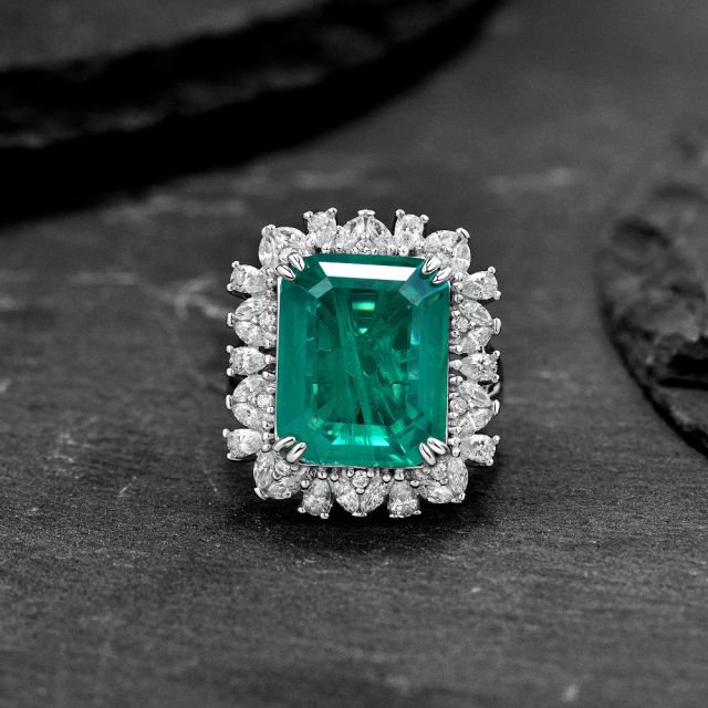 Big Size Emerald Green Rectangular Stone Rings - 925
