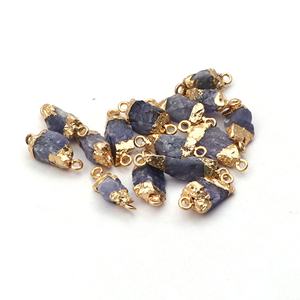 Conector de piedra rugosa de cianita Natural, doble bola, oro galvanizado, bricolaje, fabricación de dijes, suministro - Product Image 2