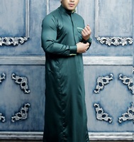 Thobe pour homme à manches longues en coton, longueur au sol, col montant, style modeste, couleur unie (blanc, noir, gris), style Moyen-Orient