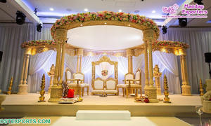 Decoración Tradicional Tamil para Bodas, Mandap Dorado para Bodas del Sur de la India, Mandapam Dorado con Pilares Jali, Mandap para Bodas en EE. UU. - Product Image 2