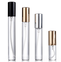 Flacon en verre transparent écologique de 10 ml avec pulvérisateur à pompe en aluminium et tube à capuchon long, mini flacon de parfum vide en verre