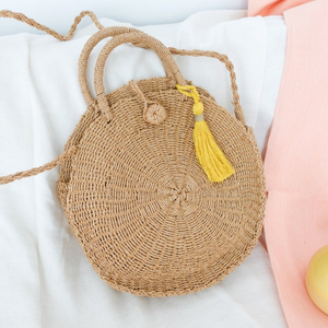 Round Woven Crossbody <b>Bag</b> with Tassel, Handmade Tote, Circular Straw <b>Bag</b>, <b>Beach</b> <b>Bag</b> - Product Image 1