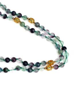 Trending 2023 Rainbow Fluorite Citrine Knotted Bohemian Style 8mm Mala Beads Unisex <b>Necklace</b> Third Party Appraisal Healing - Product Image 4