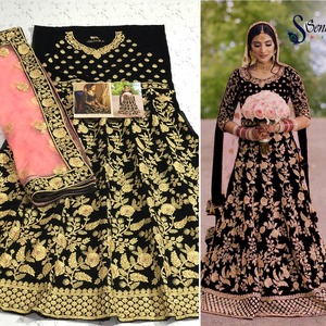 Lehenga Choli-tela de terciopelo para novia, tejido especial 9000 con bordado y trabajo de piedra, con blusa y red, fabricación dupatta Surat - Product Image 6