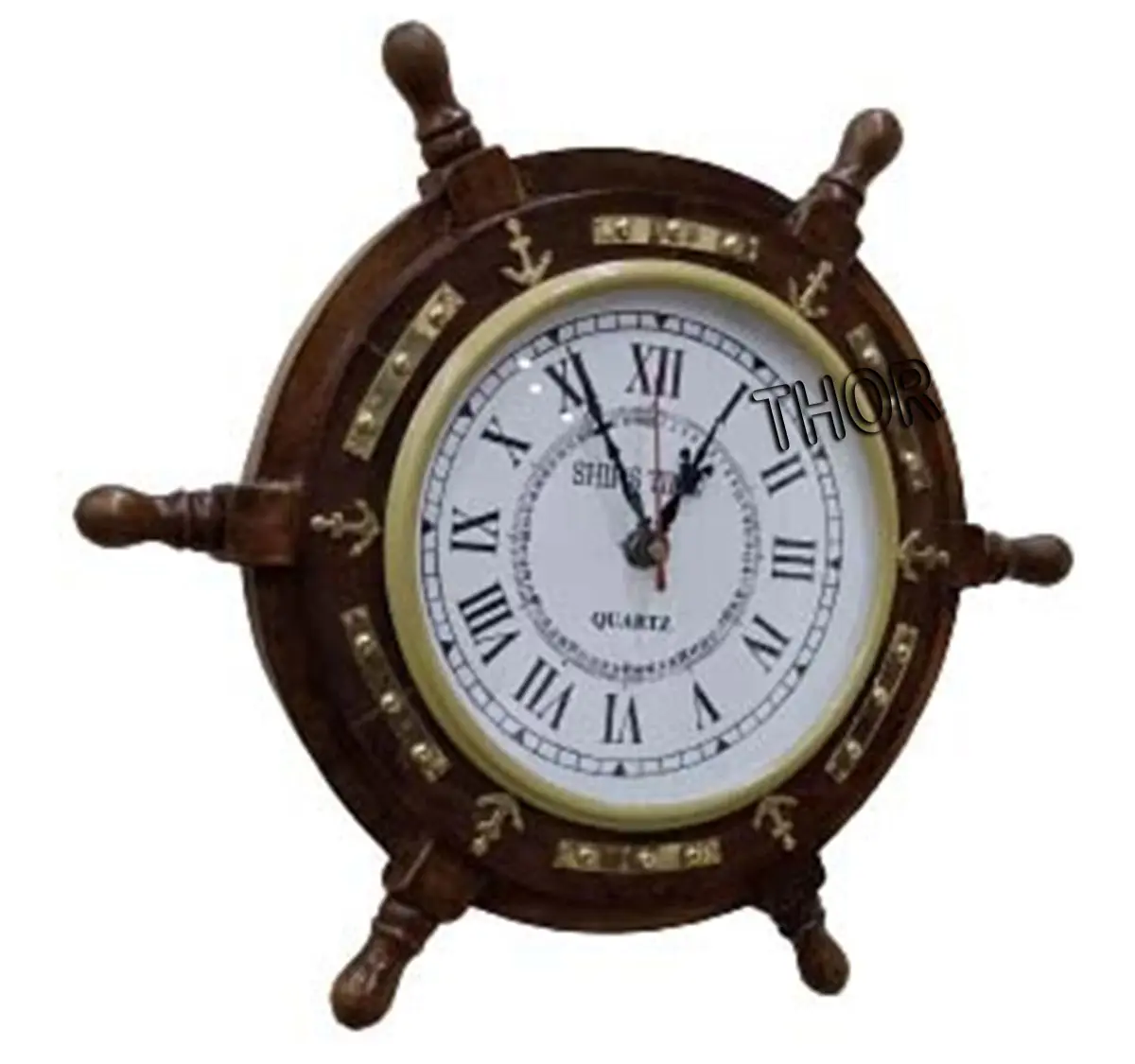 นาฬิกาล้อไม้12 "วินเทจ,นาฬิกาแขวนผนังเรือทะเลทำด้วยมือของตกแต่งสำนักงานสีน้ำตาลเงาของขวัญ